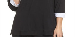 DKNY Women's Season Silhouettes 3/4 Sleeve Top Black Size S