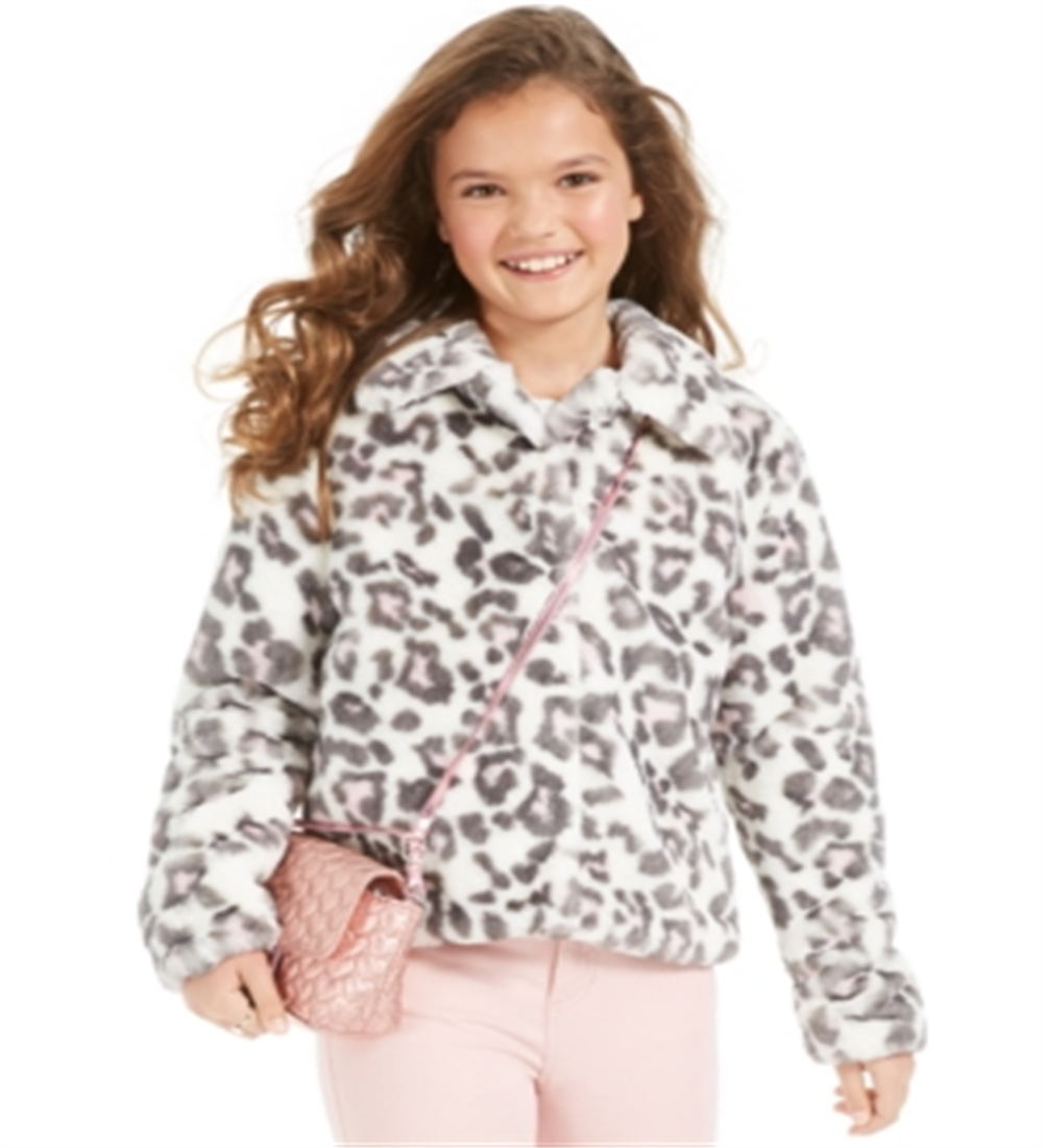 Epic Threads Big Girl's Snow Leopard Faux Fur Jacket White Size -L