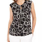 Kasper Women's Embroidered Printed Cap Sleeve Keyhole Top Black Size X-Small