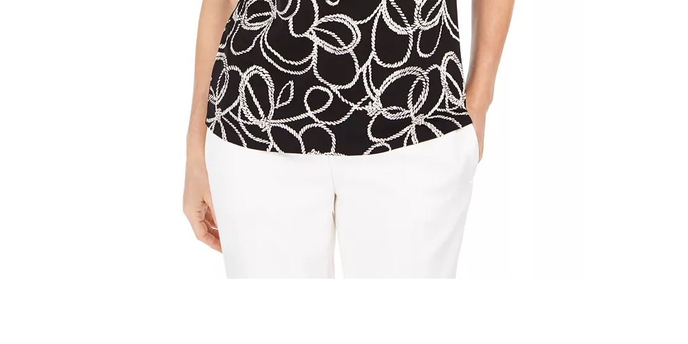 Kasper Women's Embroidered Printed Cap Sleeve Keyhole Top Black Size X-Small