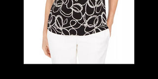 Kasper Women's Embroidered Printed Cap Sleeve Keyhole Top Black Size X-Small