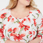JM Collection Women's Plus Floral-Print Tie-Hem Top  White Size 0X