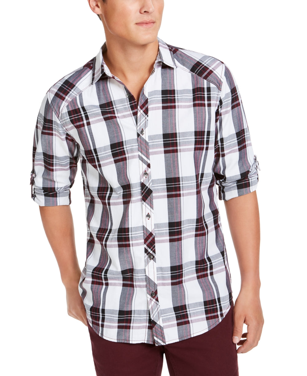 INC International Concepts Men's Marc Plaid Shirt Wine Size Small