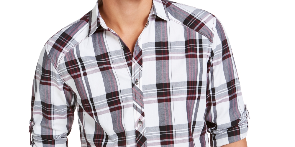 INC International Concepts Men's Marc Plaid Shirt Wine Size Small