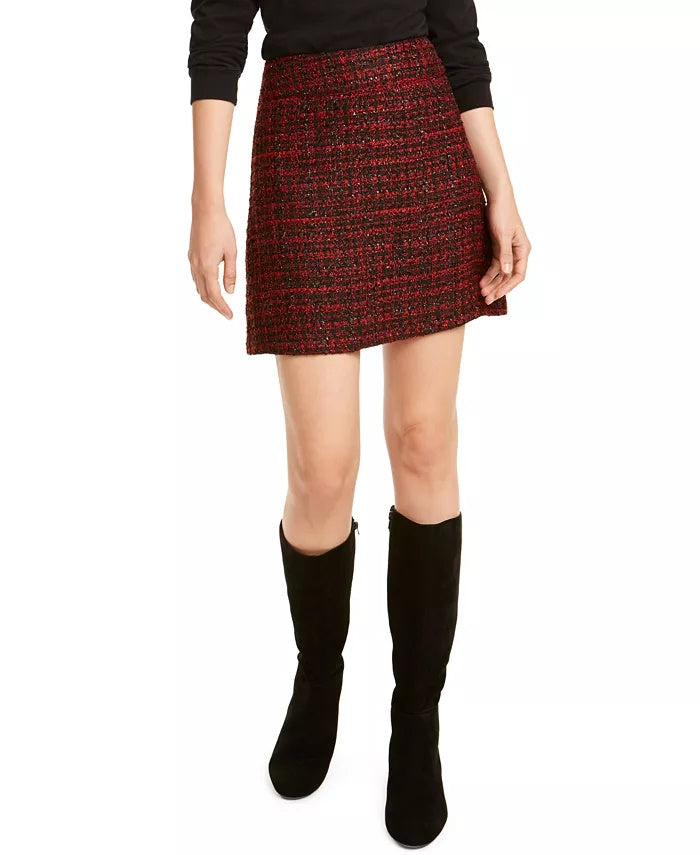 Maison Jules Women's Metallic Tweed Mini Skirt Red Size 2