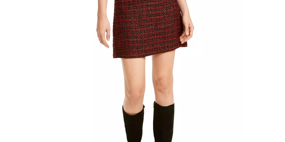 Maison Jules Women's Metallic Tweed Mini Skirt Red Size 2