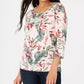 Karen Scott Women's Palm Print 3/4 Sleeve Top Pink Size Small