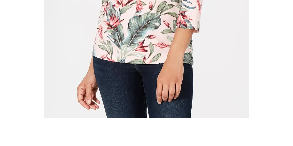 Karen Scott Women's Palm Print 3/4 Sleeve Top Pink Size Small