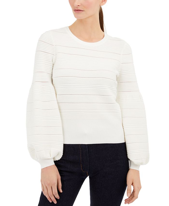 INC International Concepts Women's Solid Pointelle Ottoman Sweater White Size -XL