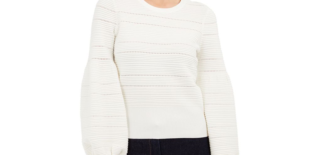 INC International Concepts Women's Solid Pointelle Ottoman Sweater White Size -XL