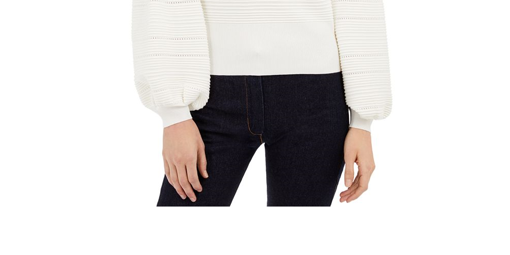 INC International Concepts Women's Solid Pointelle Ottoman Sweater White Size -XL