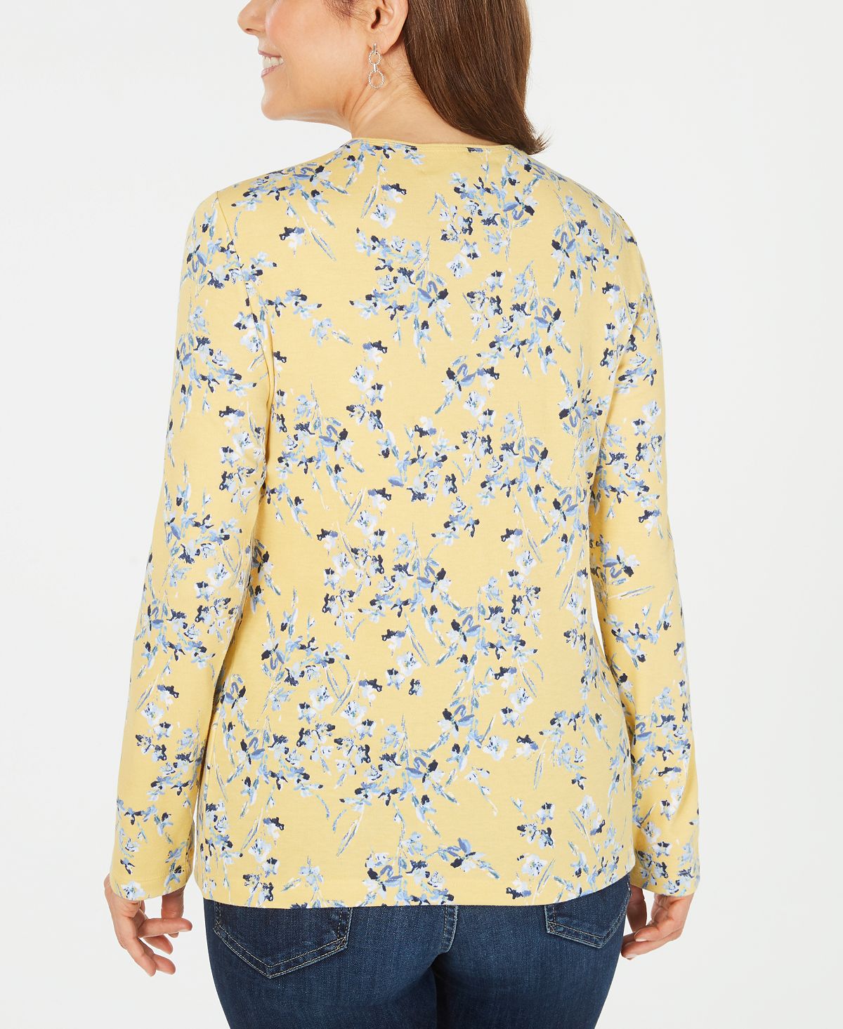 Karen Scott Women's Printed Long Sleeve Top Yellow Size S