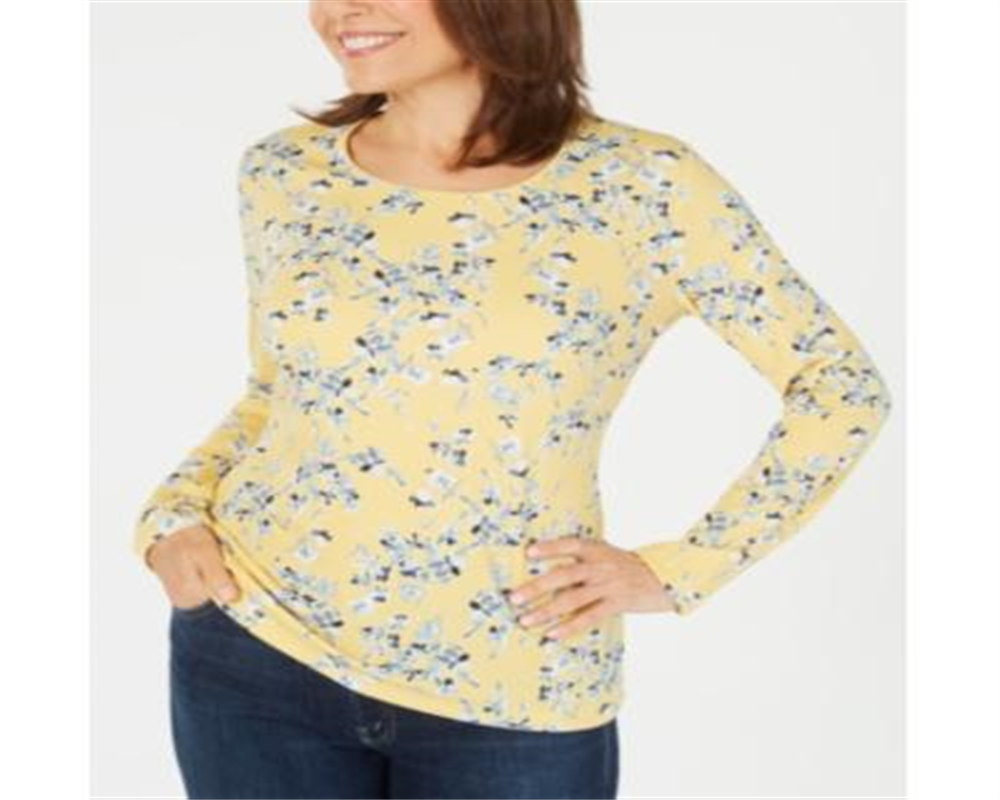 Karen Scott Women's Printed Long Sleeve Top Yellow Size S