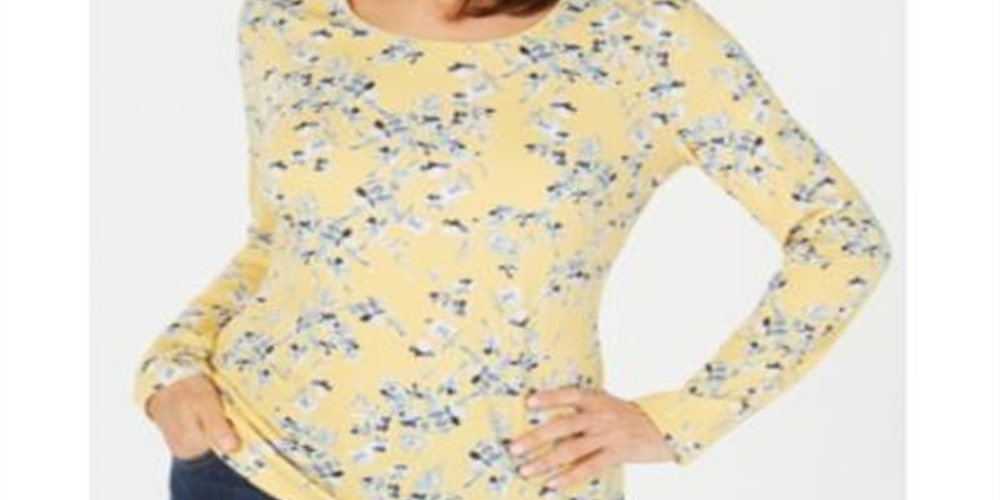 Karen Scott Women's Printed Long Sleeve Top Yellow Size S