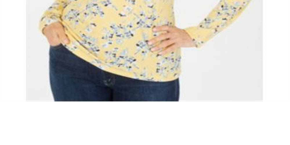 Karen Scott Women's Printed Long Sleeve Top Yellow Size S