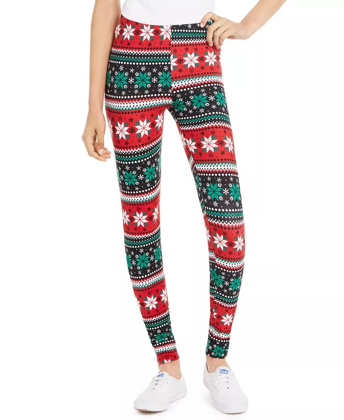 Planet Gold Women's Printed Holiday Leggings Red Size Medium