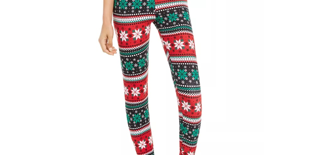 Planet Gold Women's Printed Holiday Leggings Red Size Medium