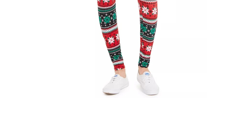 Planet Gold Women's Printed Holiday Leggings Red Size Medium
