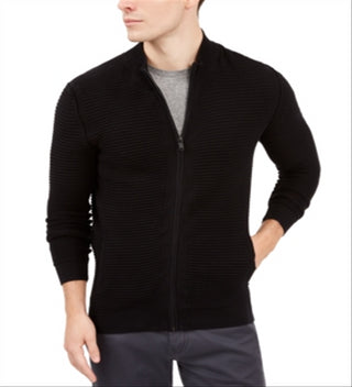 Alfani Men's Sweater Jet Textured Zip Front Cardigan Black Size XX-Large