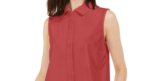 Alfani Women's Button-Down Sleeveless Button-Down Top Red Size Large