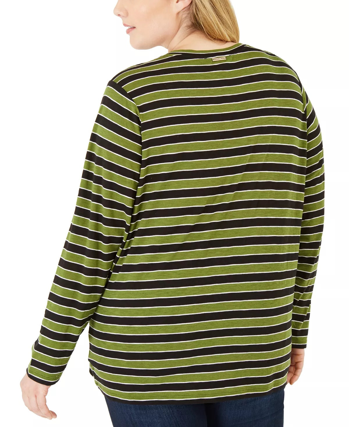 Michael Kors Women's Plus Striped Crewneck T-Shirt Green Size 0X