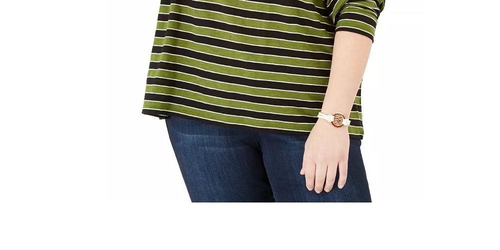 Michael Kors Women's Plus Striped Crewneck T-Shirt Green Size 0X