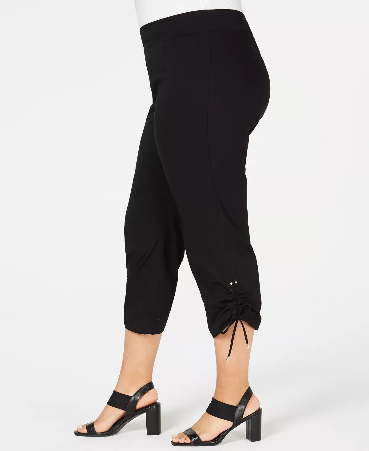 JM Collection Women's Plus Ruched Hem Cropped Pants Black Size 24W