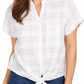 Charter Club Women's Windowpane Print Tie Waist Top White Size X-Large