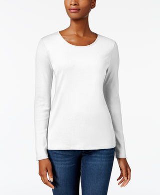 Charter Club Women's Pima Cotton Long-Sleeve Top White Size X-Large