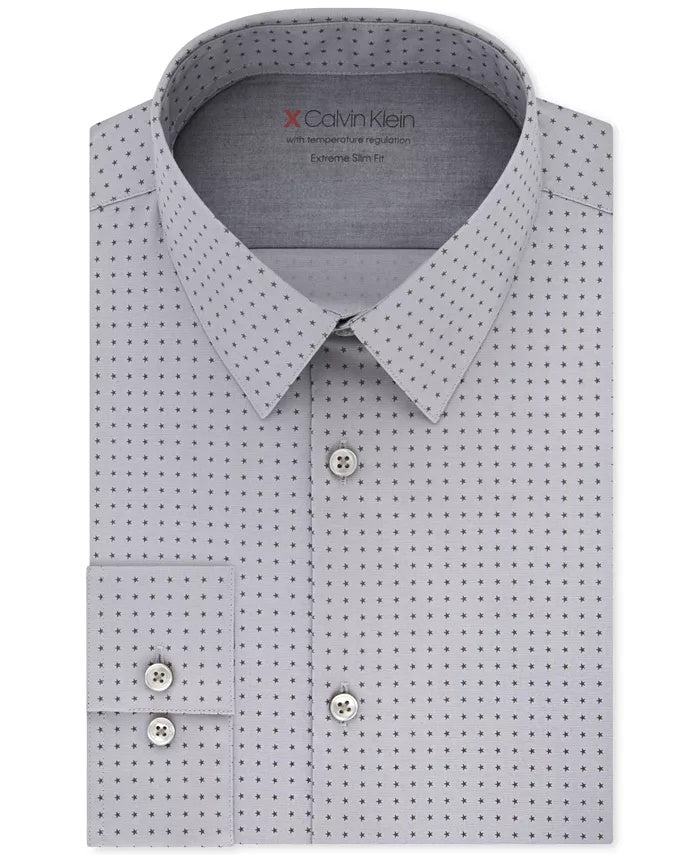 Calvin Klein Men's Printed Stretch Butto Down Shirt Blue Size L