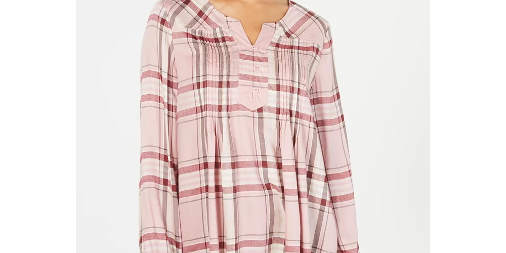 Style & Co Women's Plaid Split Neck Top Red Size X-Small