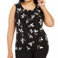 Calvin Klein Women's Plus Printed Pleated Neck Sleeveless Top Black  Size 3X