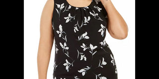 Calvin Klein Women's Plus Printed Pleated Neck Sleeveless Top Black  Size 3X