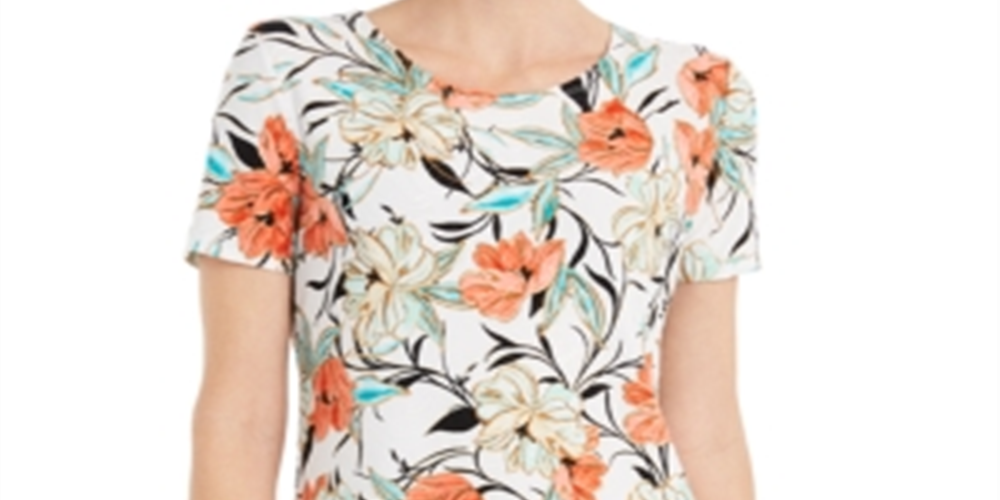 JM Collection Women's Floral Print Top White Size M