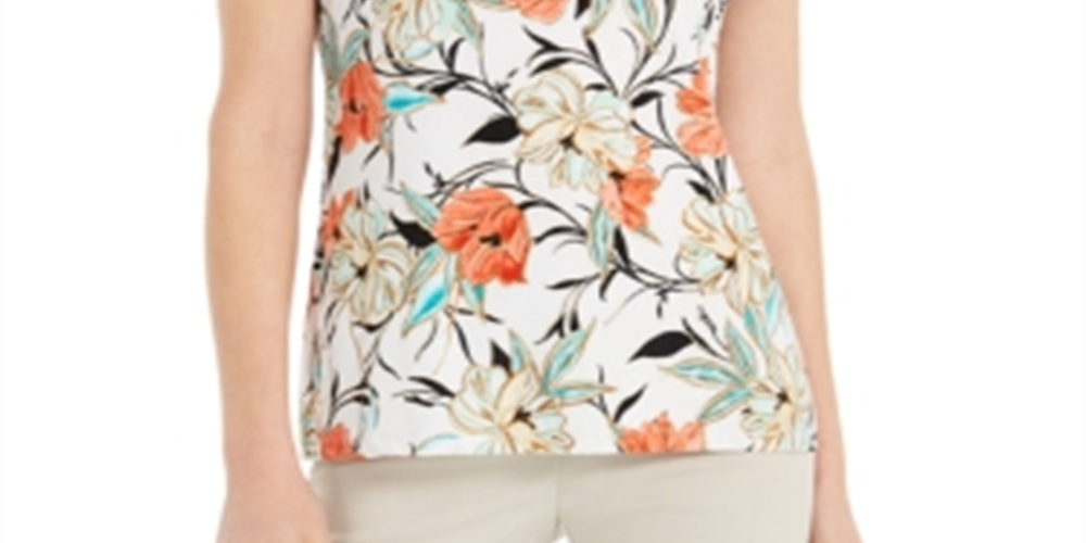 JM Collection Women's Floral Print Top White Size M