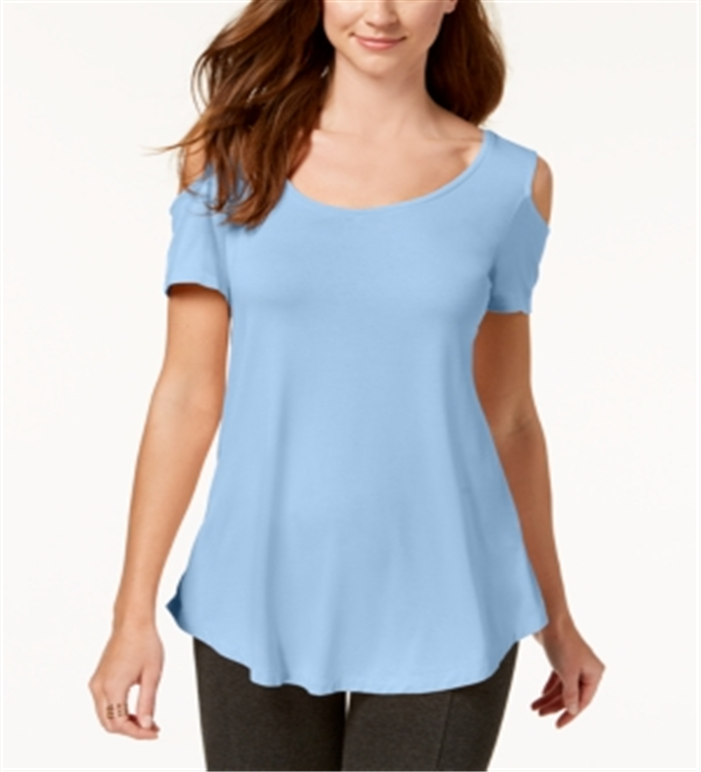 JM Collection Women's Cold Shoulder Swing T-Shirt Blue Size L