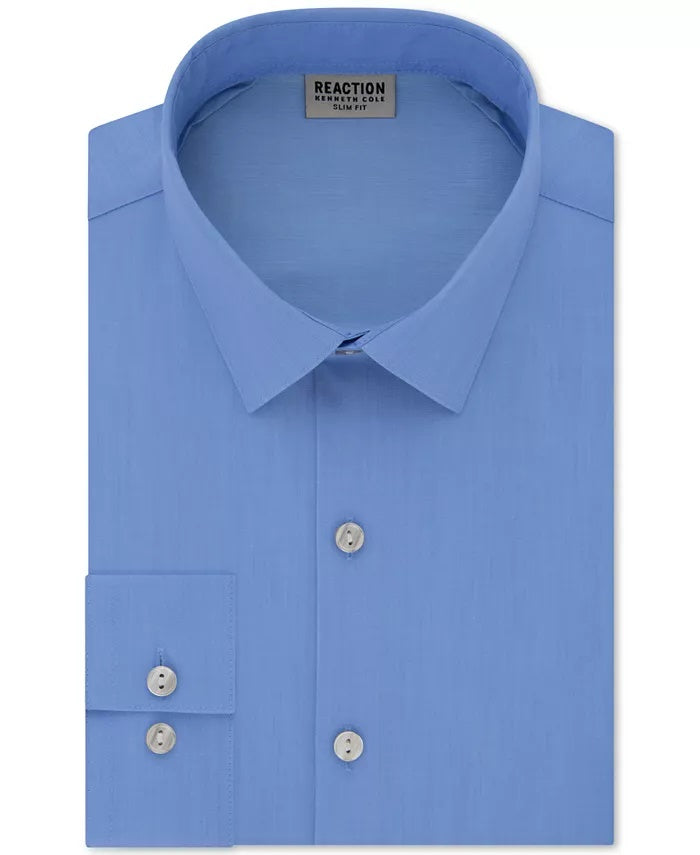 Kenneth Cole Reaction Men's Slim Fit All Day Flex Performance Stretch Solid Dress Shirt Blue Size 15X3X35