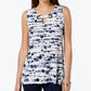 Alfani Women's Petite Printed Grommet-Neck Top  Blue Size PS