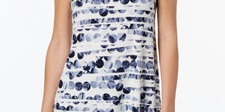 Alfani Women's Petite Printed Grommet-Neck Top  Blue Size PS