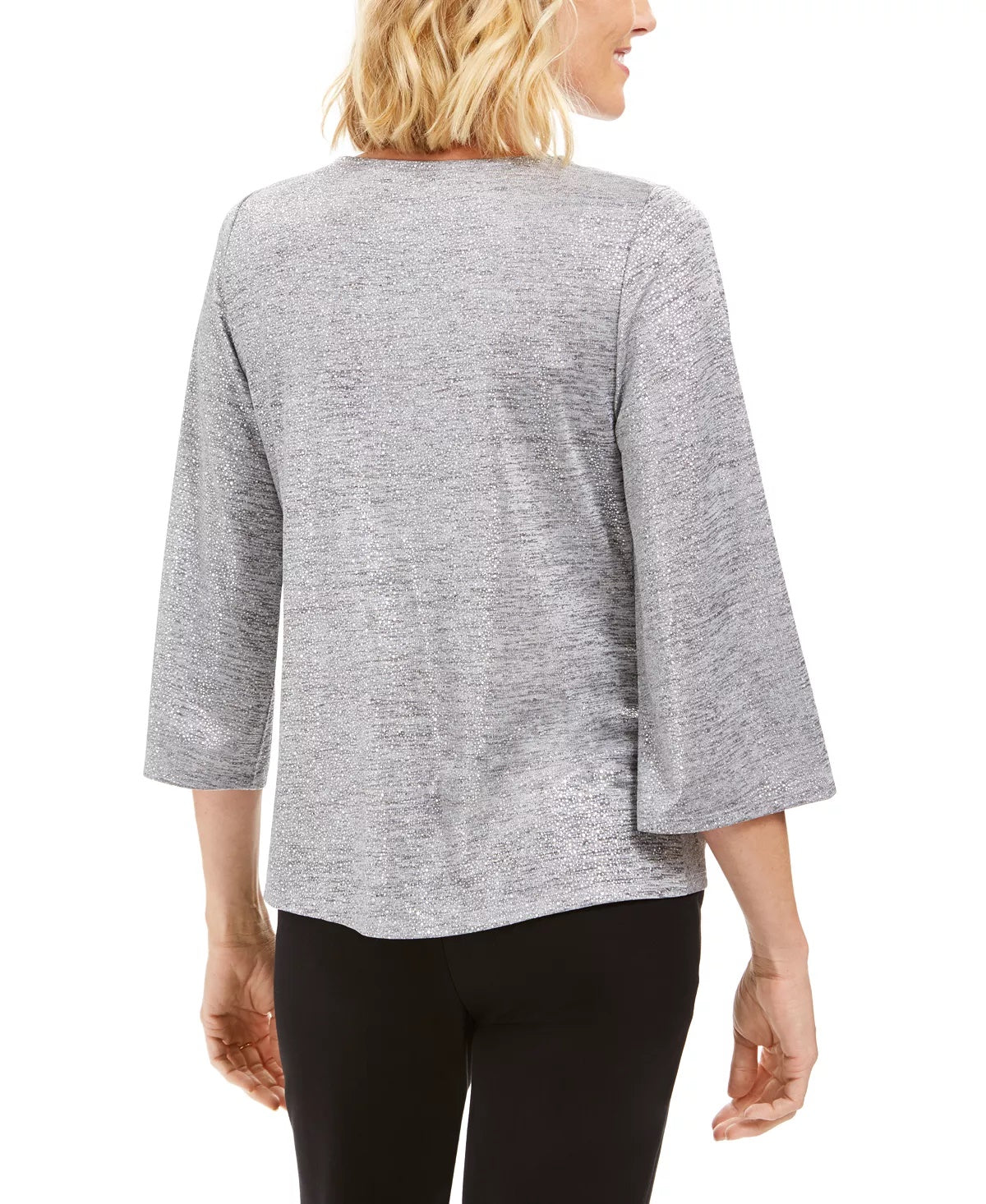 JM Collection Women's Twist Hem Keyhole Top Silver Size Small