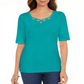 Karen Scott Women's Cotton Keyhole Top Green Size L