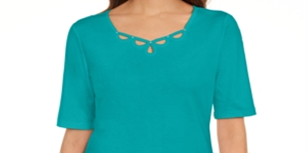 Karen Scott Women's Cotton Keyhole Top Green Size L