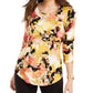 JM Collection Women's Printed 3/4 Sleeve Scoop Neck Top Yellow Size -XL