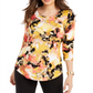 JM Collection Women's Printed 3/4 Sleeve Scoop Neck Top Yellow Size -XL