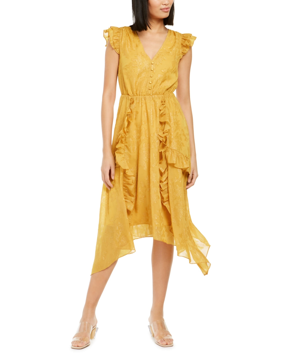 INC International Concepts Women's Petite Burnout-Print Midi Dress Yellow Size Small
