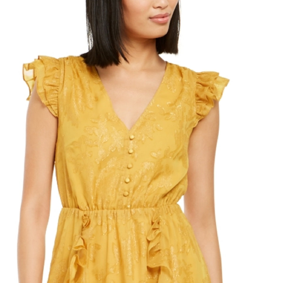 INC International Concepts Women's Petite Burnout-Print Midi Dress Yellow Size Small