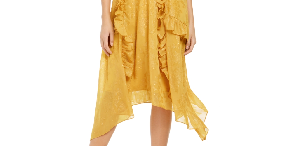 INC International Concepts Women's Petite Burnout-Print Midi Dress Yellow Size Small