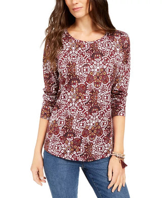 Style & Co Women's Printed Top Purple Size X-Small
