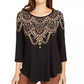 JM Collection Women's Printed Metallic Trim Top Black Size Small