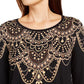 JM Collection Women's Printed Metallic Trim Top Black Size Small
